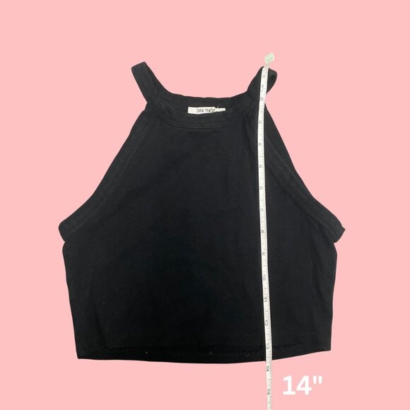 ZARA Trafaluc Black Ribbed High-Neck Crop Tank Top – Size S - Picture 3 of 5